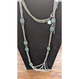 White House Black Market WHBM Multi Strand Green Cabochon Station Necklace 40 In